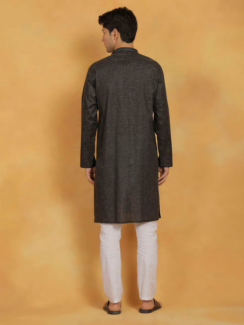Vastramay Men's Black And white Cotton Kurta Pyjama Set
